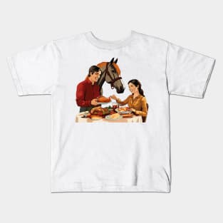 Couple And Horse Thanksgiving Dinner Kids T-Shirt